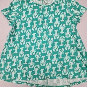 Crown & Ivy Green Lobster/Crawfish Print Tee